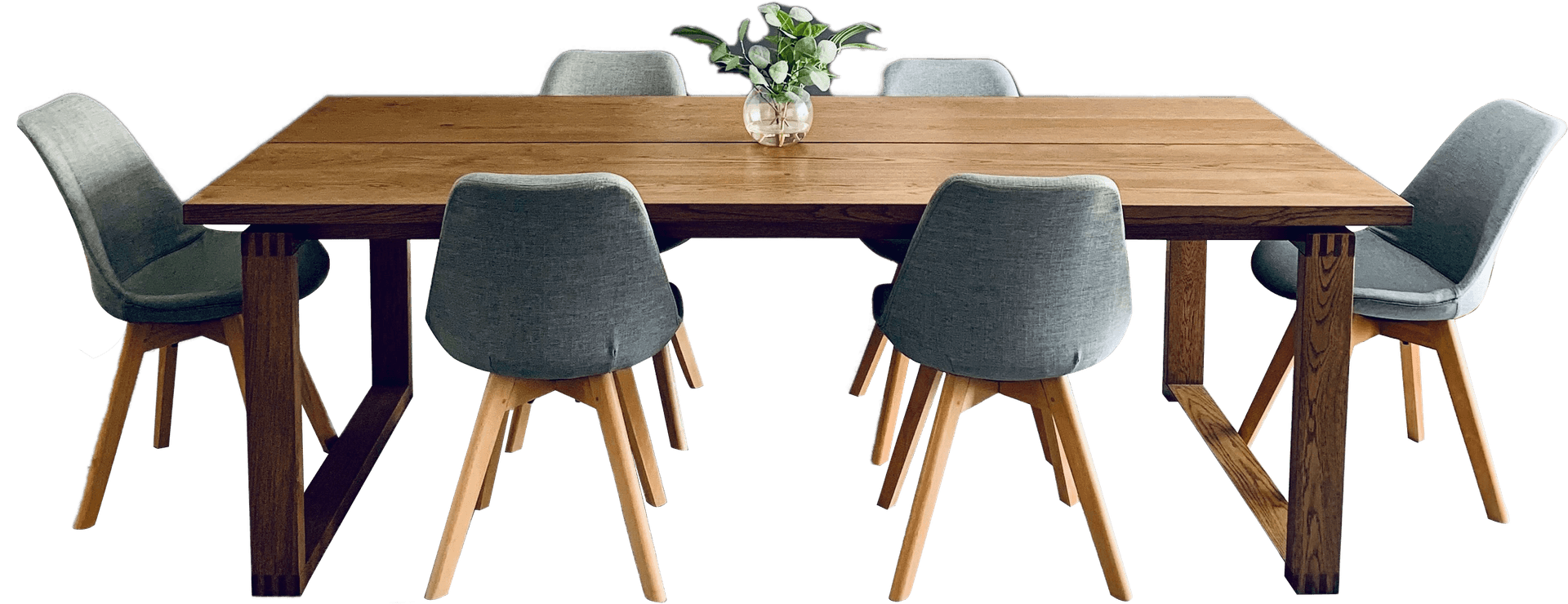 Solid timber dining table with contemporary dining chairs